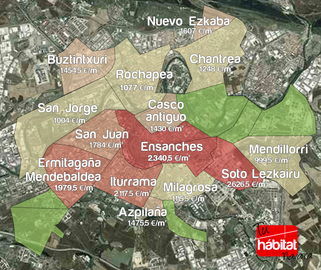 Mapa precios pisos barrios Pamplona 2018